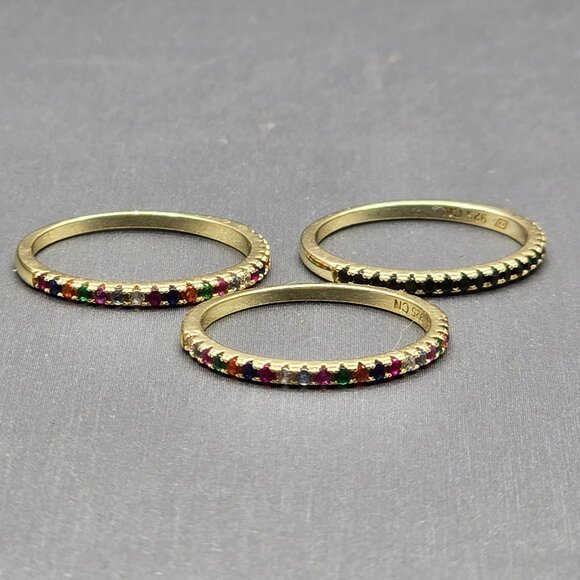 Set of 3 925 Sterling Vermeil Gold Rings Size 7 Gemstone Stack Signed CN 3.4g - Picture 2 of 7